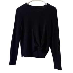 Madewell Texture & Thread Ribbed Jacquard Knot-Front‎ Top Black Small